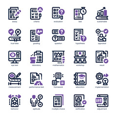 Exam and Assessment Icon pack for your website, mobile, presentation, and logo design. Exam and Assessment Icon dual tone design. Vector graphics illustration and editable stroke.