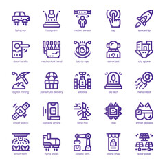 Future Tech Icon pack for your website, mobile, presentation, and logo design. Future Tech Icon line basic color design. Vector graphics illustration and editable stroke.