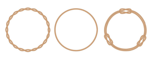Twisted rope frame. Rounded frame made from marine ropes. Rope borders in nautical style.