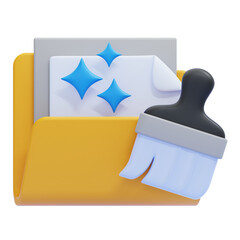 PNG 3D Data Cleaning Folder with Brush Icon Isolated on a White Background © sonisokell