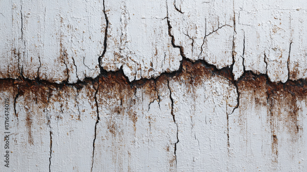 Aufkleber white surface with cracks and rust showing texture and age