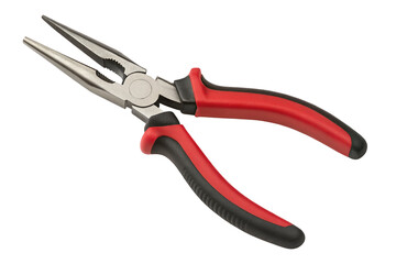 Fototapeta premium Durable hand tool long nose pliers with ergonomic red black handles for mechanical applications