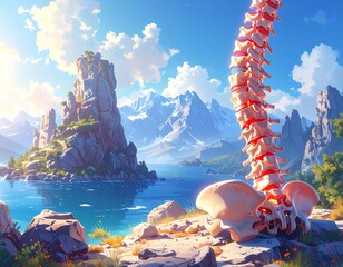 Spine in tranquil landscape