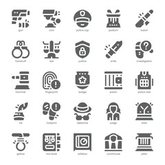 Law and Justice Icon pack for your website, mobile, presentation, and logo design. Law and Justice Icon solid design. Vector graphics illustration and editable stroke.