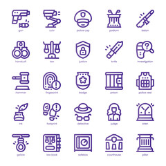 Law and Justice Icon pack for your website, mobile, presentation, and logo design. Law and Justice Icon line basic color design. Vector graphics illustration and editable stroke.