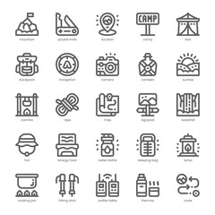 Mountain Adventures Icon pack for your website, mobile, presentation, and logo design. Mountain Adventures Icon outline design. Vector graphics illustration and editable stroke.