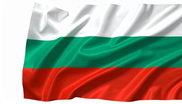 The flag of Bulgaria waving naturally fabric folds realistic textile detail white background with soft shadow
