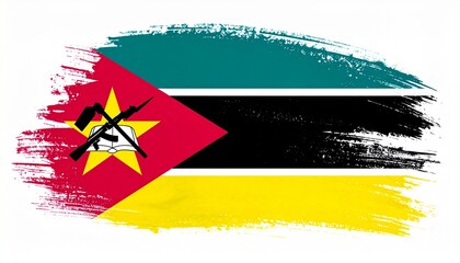 The flag of Mozambique painted in expressive artistic style bold brush strokes white background
