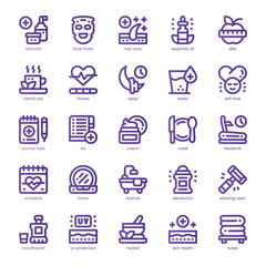 Selfcare Routine Icon pack for your website, mobile, presentation, and logo design. Selfcare Routine Icon line basic color design. Vector graphics illustration and editable stroke.