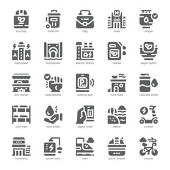 Sustainable Travel Icon pack for your website, mobile, presentation, and logo design. Sustainable Travel Icon solid design. Vector graphics illustration and editable stroke.