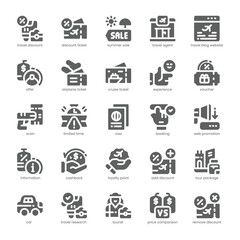 Travel Discount Icon pack for your website, mobile, presentation, and logo design. Travel Discount Icon solid design. Vector graphics illustration and editable stroke.