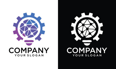 Creative Innovation, technology or science logo with light bulb and magnifying glass.