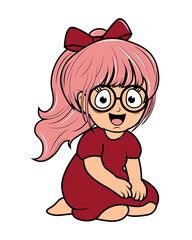Cute Little Girl Cartoon Illustration