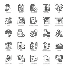 Vacation Planning Icon pack for your website, mobile, presentation, and logo design. Vacation Planning Icon outline design. Vector graphics illustration and editable stroke.
