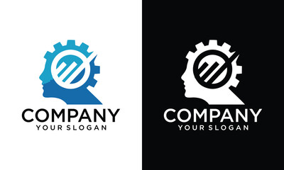 Creative head Magnifying glass logo design with gear 