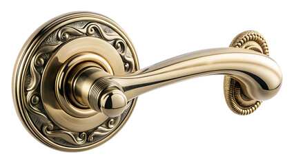 Obraz premium Detailed Brass Door Lever with Decorative Rosette on Background door handle isolated on a transparent background