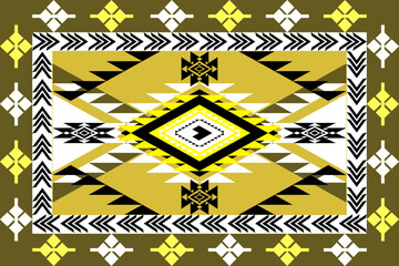 Ethnic geometric pattern on black background with yellow accents. Seamless ethnic motif with diamond and chevron shapes.Ideal for textile, cards, wallpaper, fashion, tiles, vector illustration design.