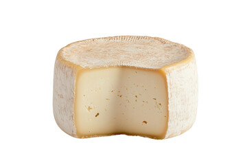 A delicious wheel of cheese with a portion cut away showing its texture and creamy interior