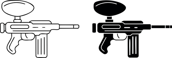 Paintball Gun Vector Icons for Recreational Sport and Game Equipment