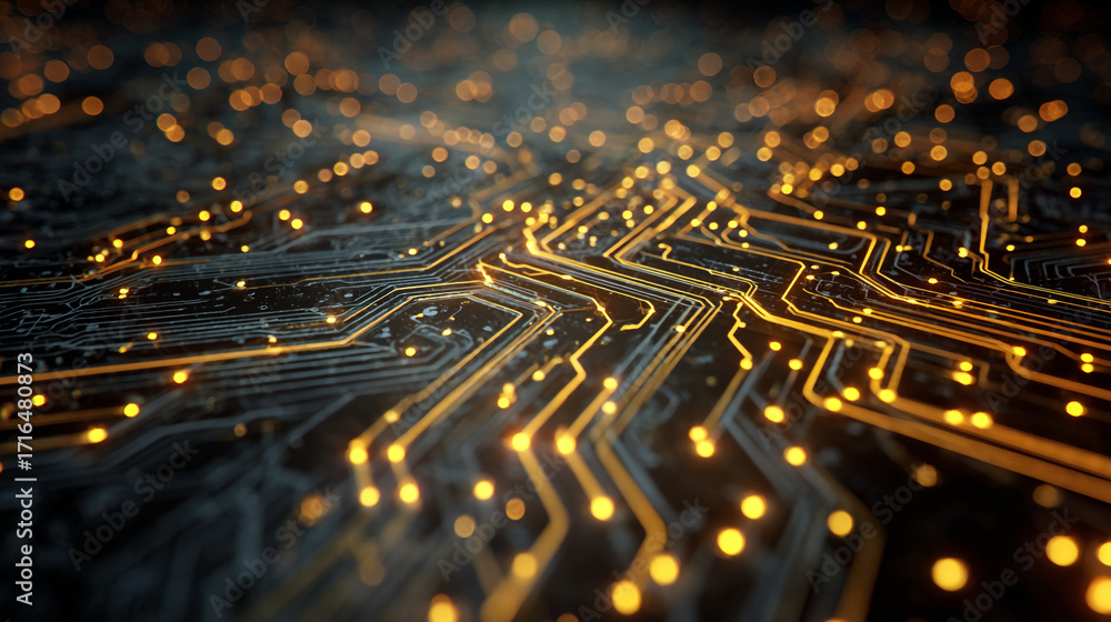 Aufkleber illuminated circuit board abstract technology background glowing lines and nodes