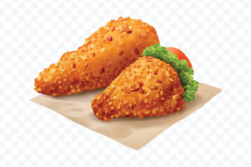 realistic 3d delicious fast food icons (fried chicken,  pizza slice , french fries ) set isolated on transparent background