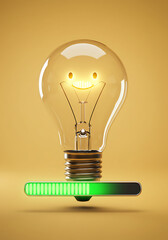 Happy lightbulb with a green progress bar.