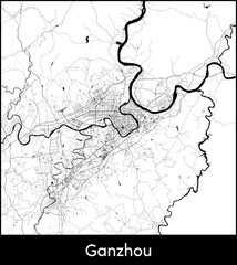 Ganzhou city map, China - Topographic vector map poster