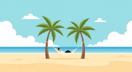 Obraz premium Relaxing man on tropical beach hammock with palm trees