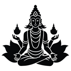 lord brahma idol with four heads logo style flat color