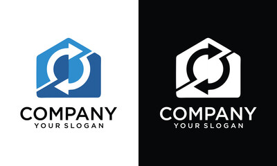 Creative home arrow logo design. simple growth real estate, architecture, property, building construction symbol vector concept