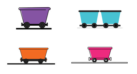 Cartoonish representation of colorful vibrant mining carts in flat style