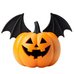 Naklejka premium Funny pumpkin with bat wings, white isolated bg