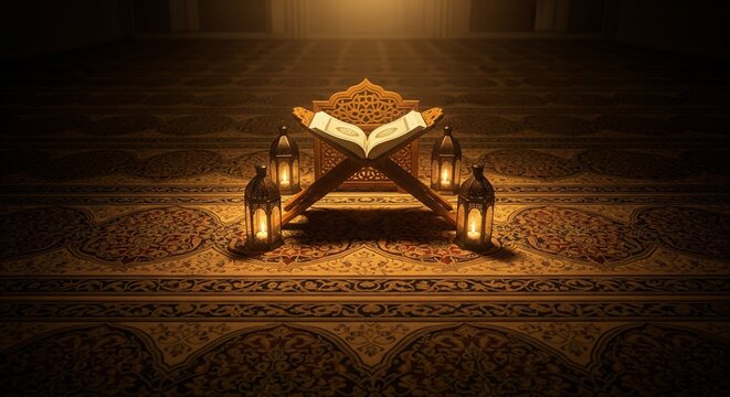Quran on Wooden Rehal in Beautiful Mosque