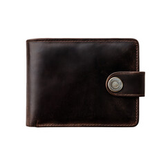 dark brown leather wallet with a metal button