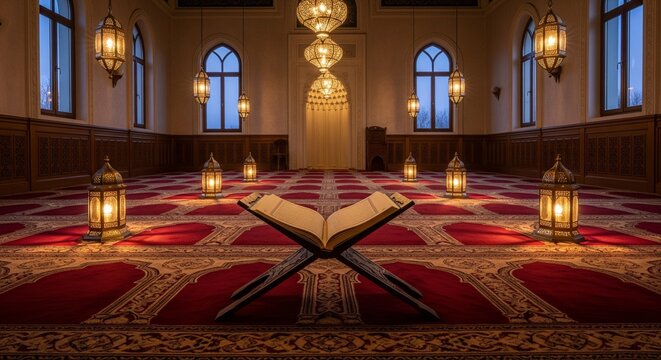 Holy Quran on Rehal in Red Carpet Mosque