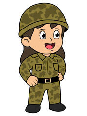 Cute Soldier Girl Cartoon Illustration