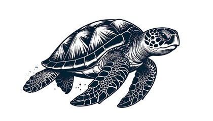 Fototapeta premium Monochrome sea turtle illustration