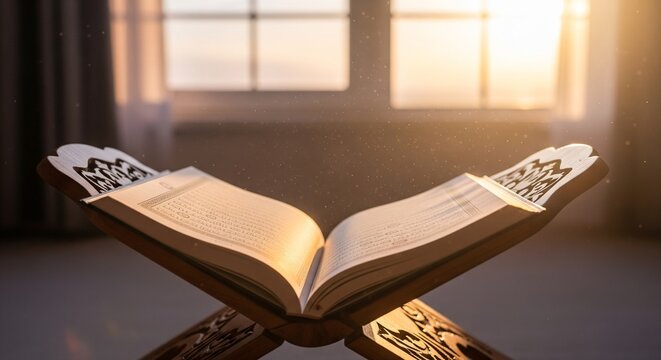 Holy Quran by Window with Sunset View