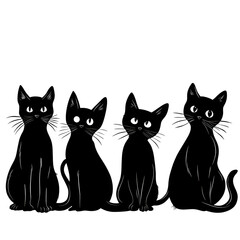Fototapeta premium Group of spooky cat silhouettes, white isolated bg