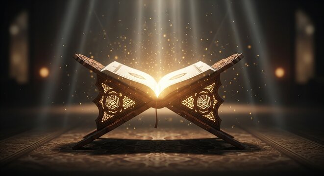 Divine light shining from the Holy Quran