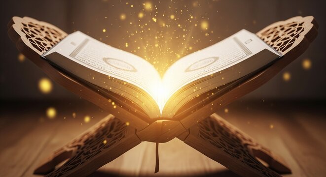 Divine light shining from the Holy Quran