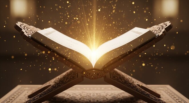 Divine light shining from the Holy Quran