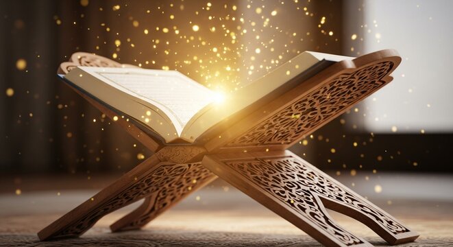 Divine light shining from the Holy Quran