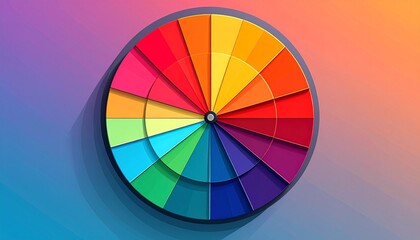 Fototapeta premium Vibrant color wheel illustration showing a full spectrum of bright hues on a gradient background, representing creativity, design, and diversity.