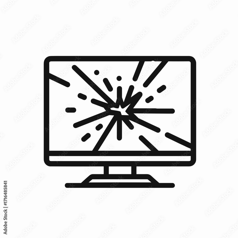 Aufkleber broken computer monitor with cracks and burst effect illustration