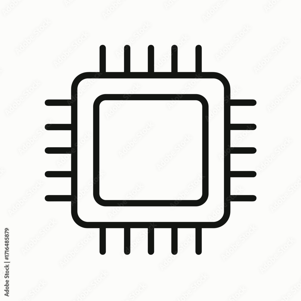 Poster Computer microchip icon in minimalist line style  