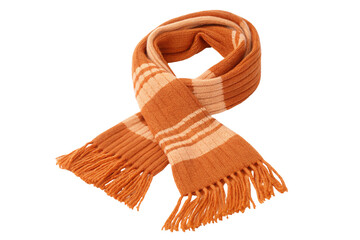 Orange and beige knitted scarf with fringe tassels for stylish winter wear and cozy warmth accessory