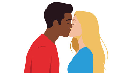 Stylized illustration of diverse couple in loving moment of affection
