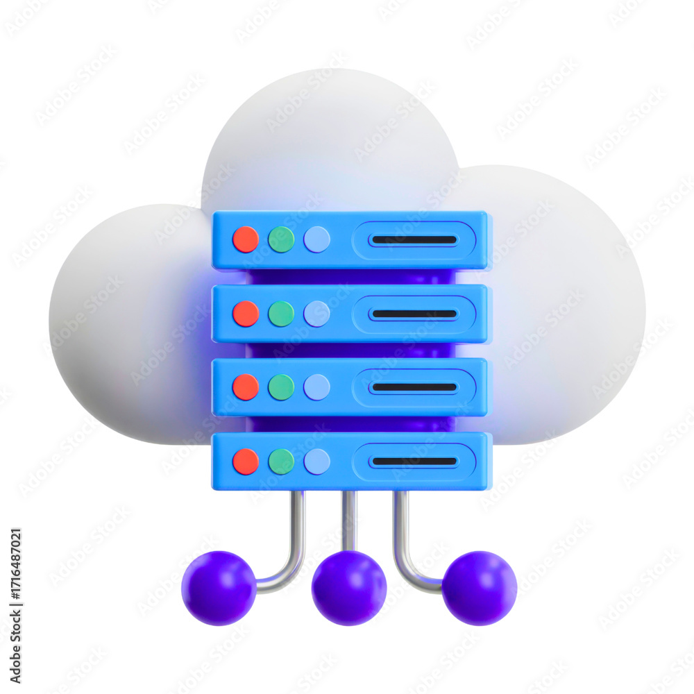 Aufkleber illustration of a cloud server with multiple blue server units stacked on transparent background