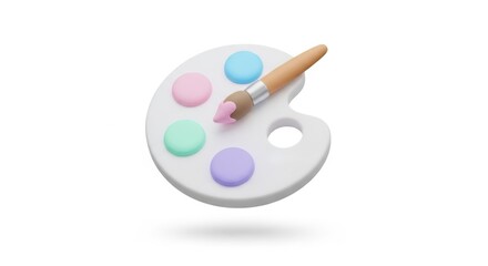 3d flat design icon of art palette with paintbrush and colorful swatches